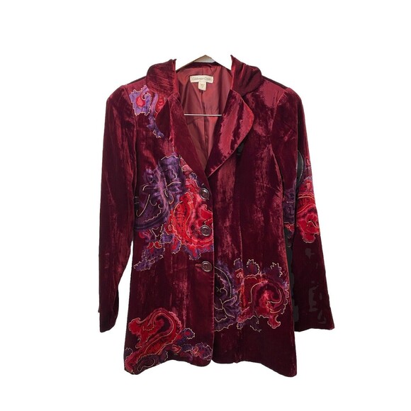 Coldwater Creek Long Blazer Jacket Red Velvet Whimsy goth Academia Boho Sz 4 - Picture 1 of 8